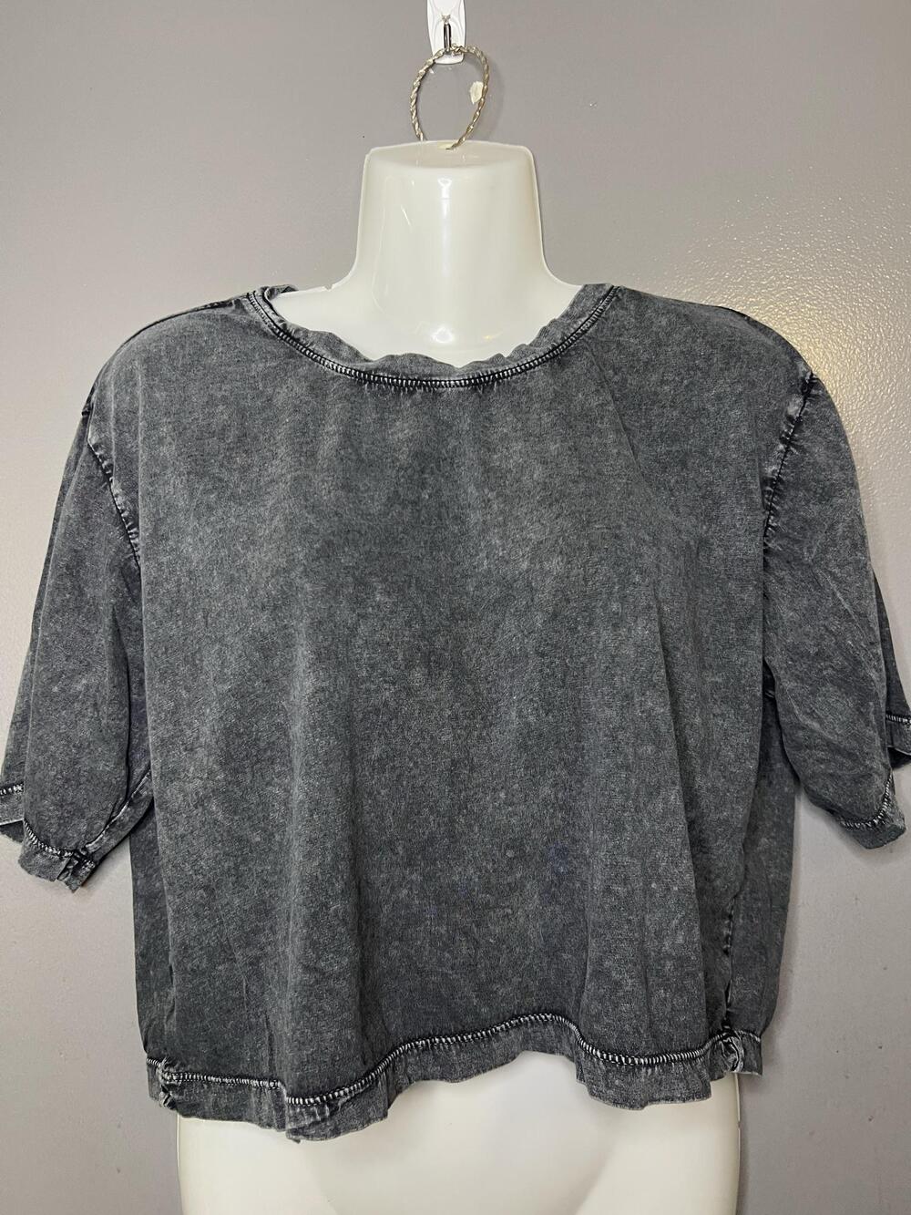 Z By Zella Shirt Womens Medium Gray Acid Wash Cropped Short Sleeve Athletic